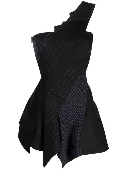 One-Shoulder Pinstripe Asymmetric Dress