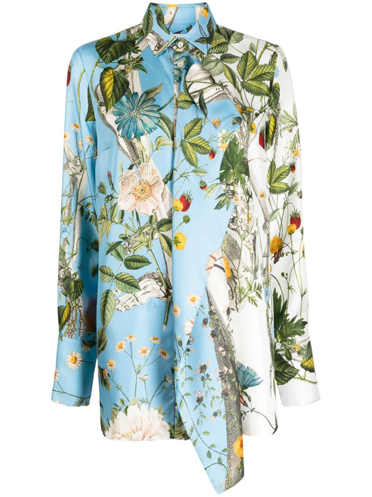 Floral-Print Layered Silk Shirt