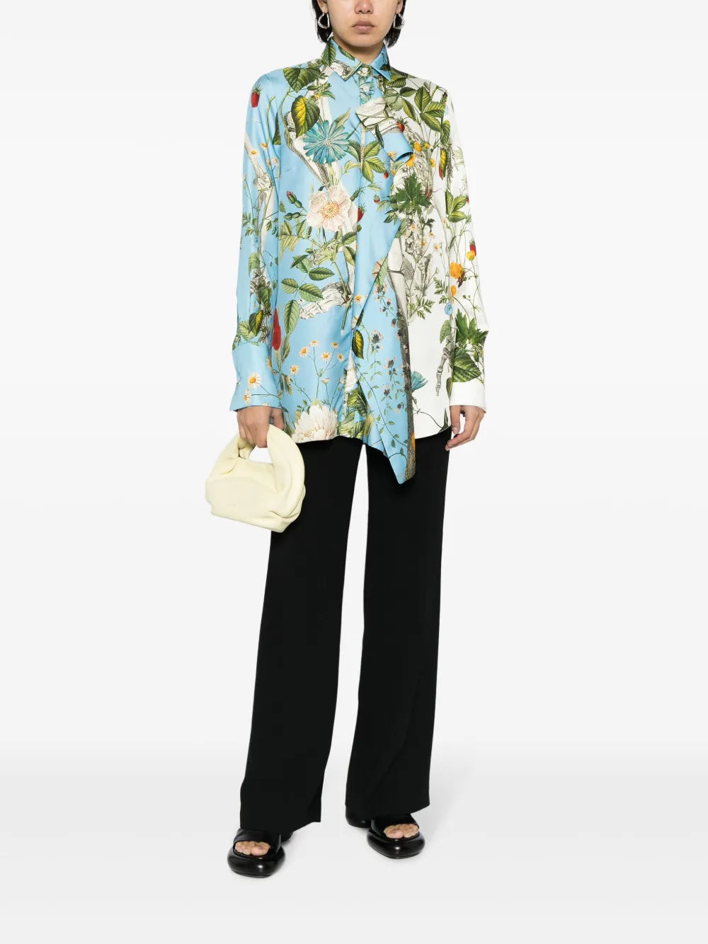 Floral-Print Layered Silk Shirt