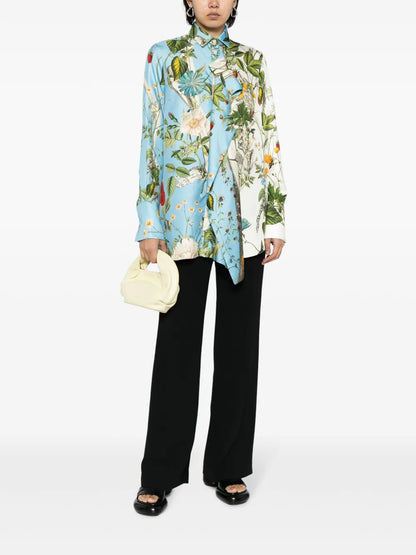 Floral-Print Layered Silk Shirt
