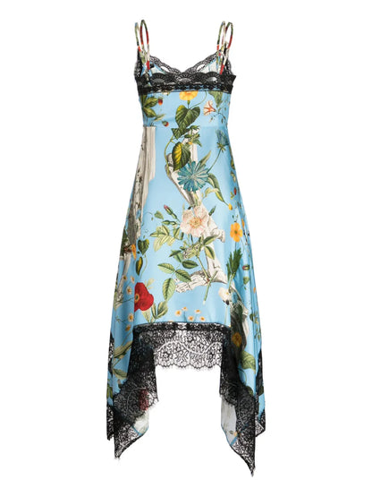 Floral-Print Lace Slip Dress
