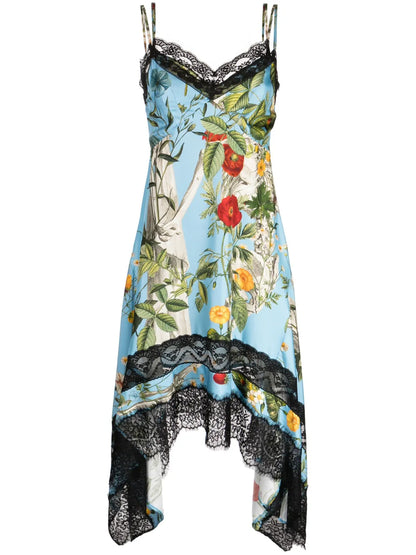 Floral-Print Lace Slip Dress