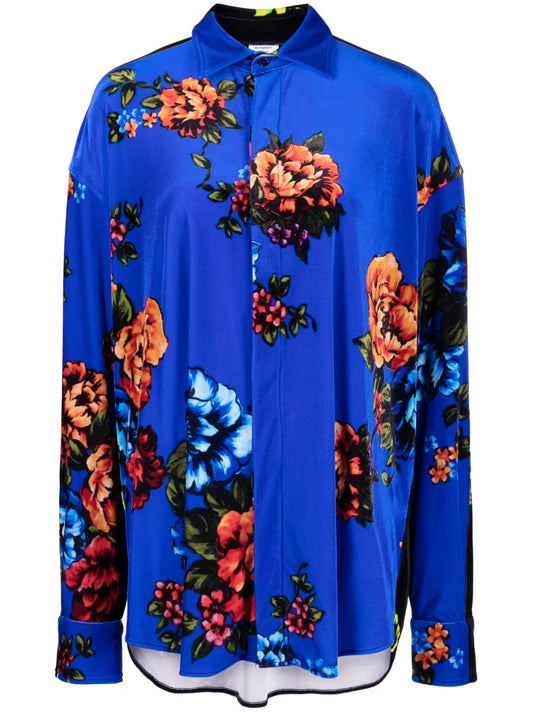 Floral-Print Straight-Point Collar Shirt