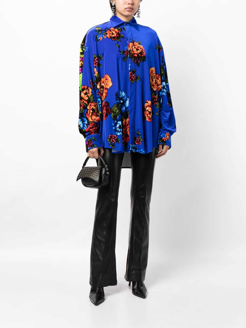 Floral-Print Straight-Point Collar Shirt