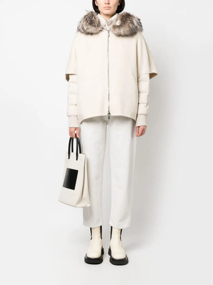 Layered Shearling-Collar Puffer Jacket