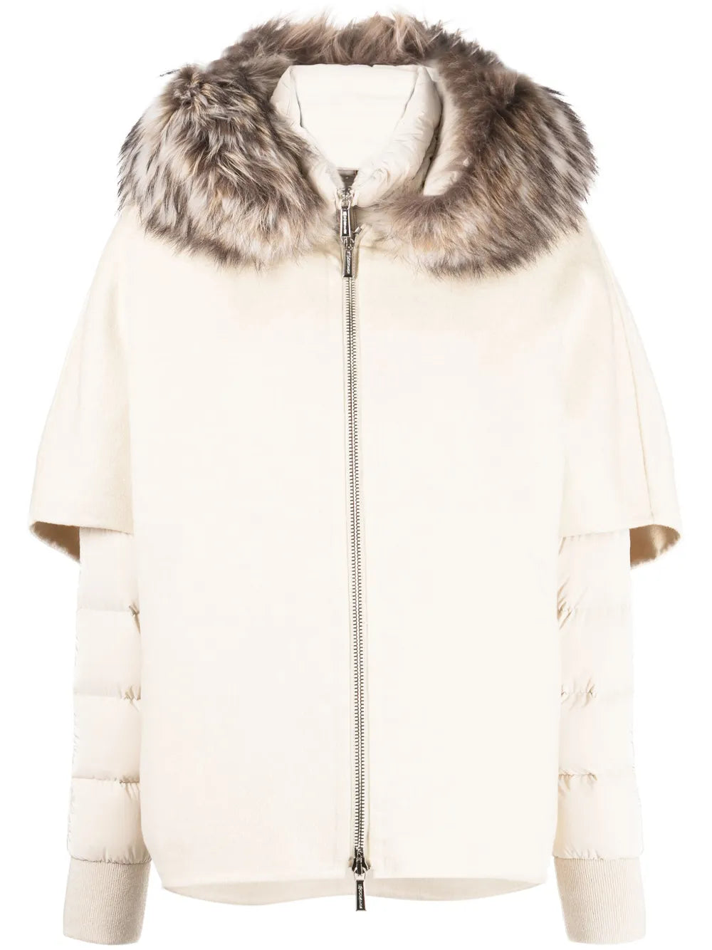 Layered Shearling-Collar Puffer Jacket
