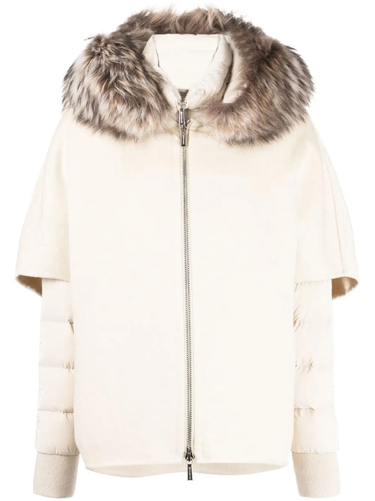 Layered Shearling-Collar Puffer Jacket