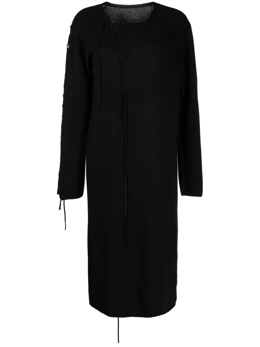 Tie-Detail Long-Sleeve Midi Dress