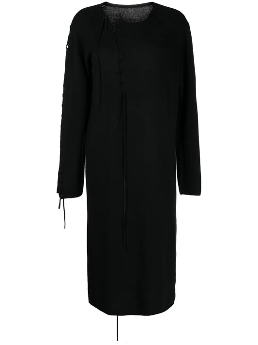 Tie-Detail Long-Sleeve Midi Dress