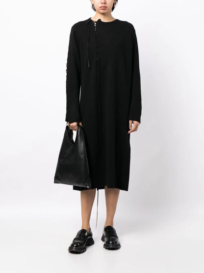 Tie-Detail Long-Sleeve Midi Dress