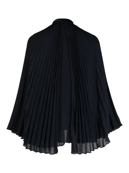 Pleated Band-Collar Blouse