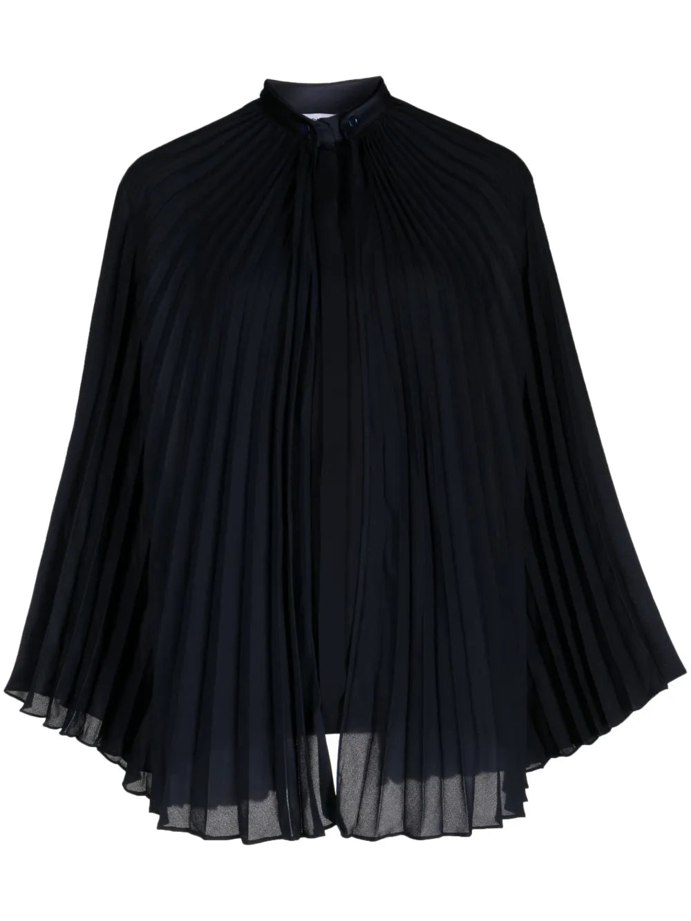 Pleated Band-Collar Blouse
