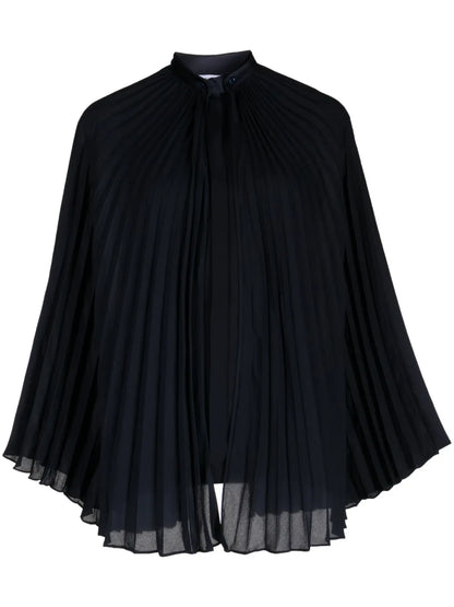 Pleated Band-Collar Blouse