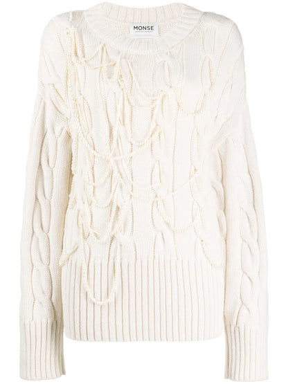 Cable-Knit Embellished Jumper