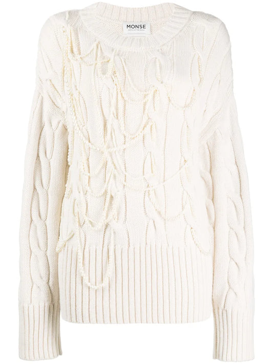 Cable-Knit Embellished Jumper