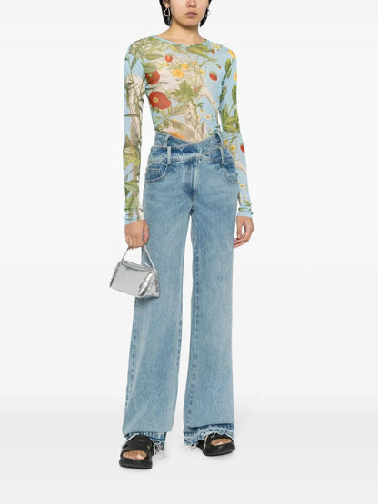 Botanical-Print Mesh T-Shirt