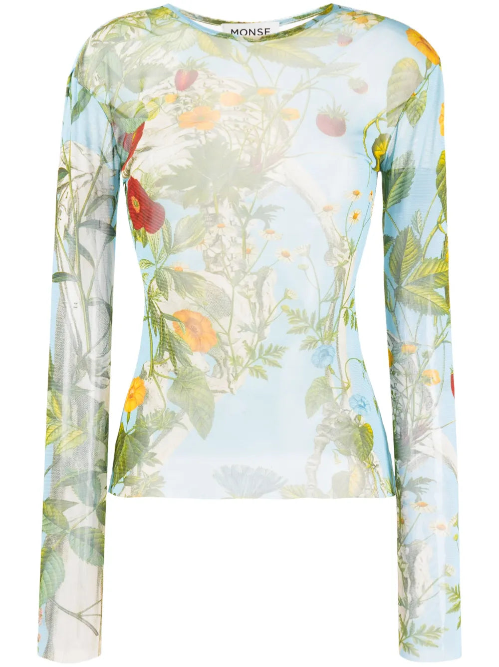 Botanical-Print Mesh T-Shirt
