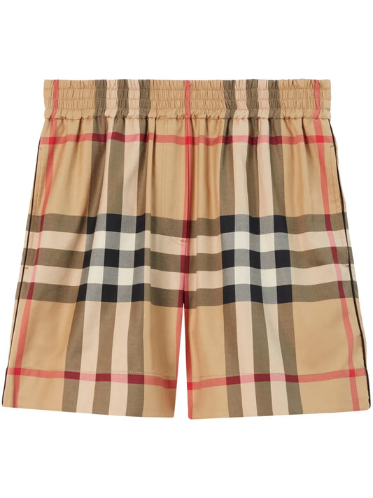 Vintage Check-Pattern Cotton Shorts