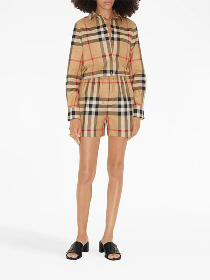 Vintage Check-Pattern Cotton Shorts