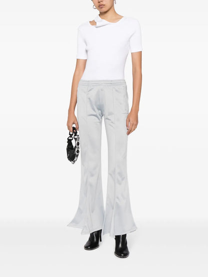 Elasticated-Waist Flared Trousers