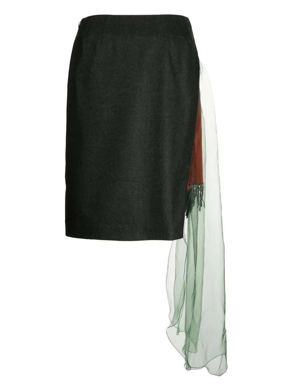 Draped-Panel Wool Pencil Skirt