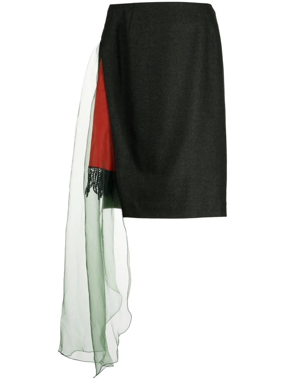 Draped-Panel Wool Pencil Skirt