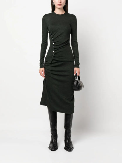 Asymmetric Gathered Midi Skirt
