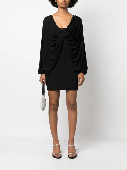 Flower-Detail Ruched Minidress