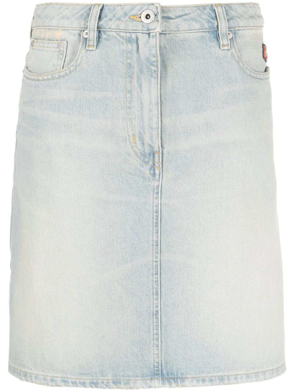 Floral-Embroidered Denim Skirt