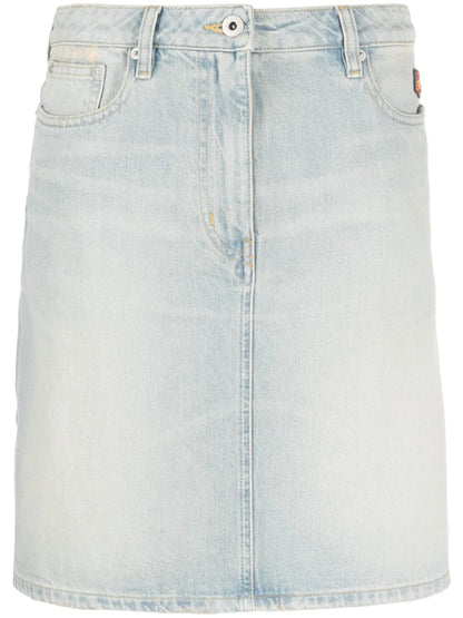 Floral-Embroidered Denim Skirt