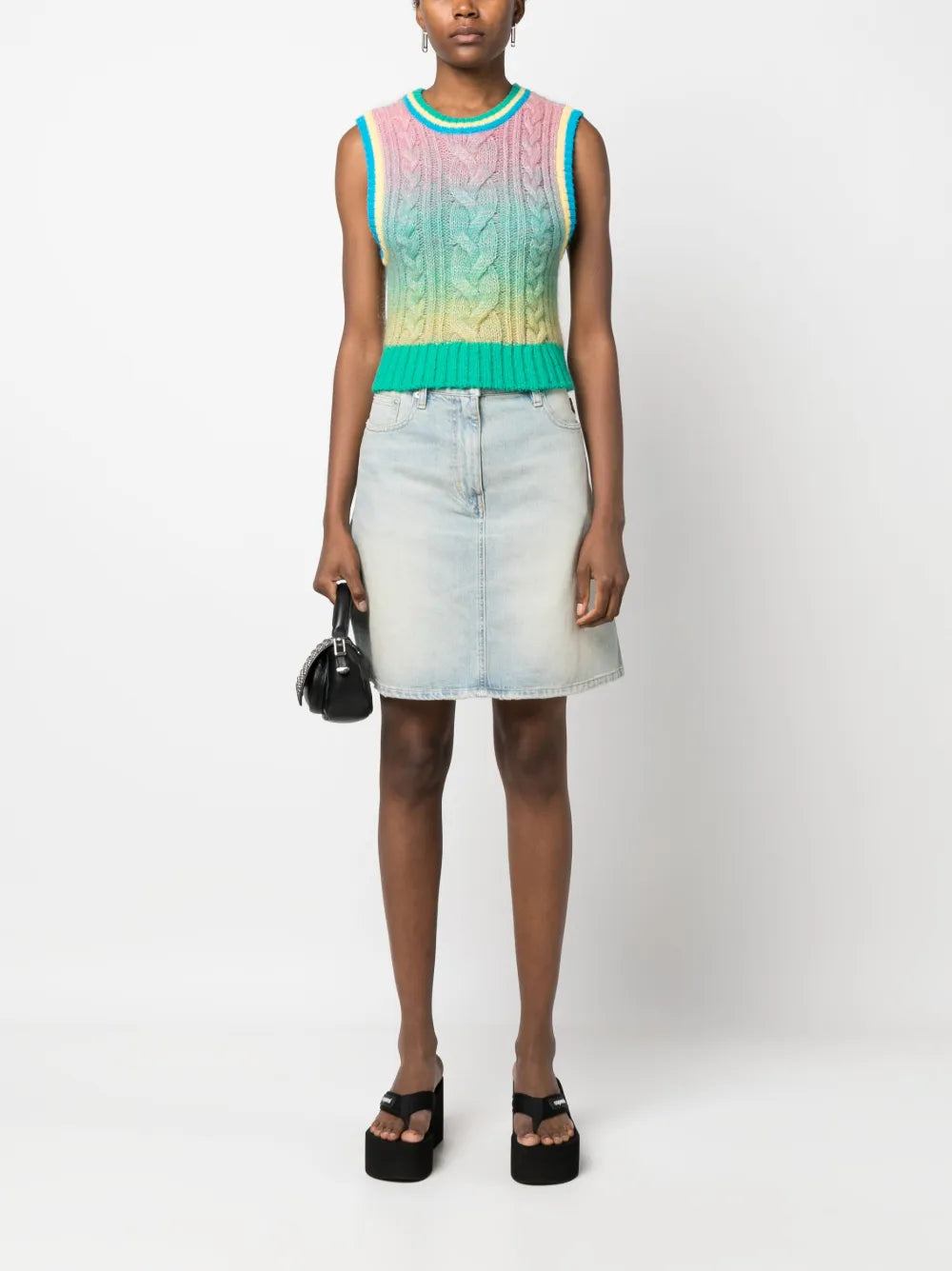 Floral-Embroidered Denim Skirt