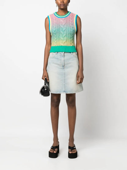 Floral-Embroidered Denim Skirt