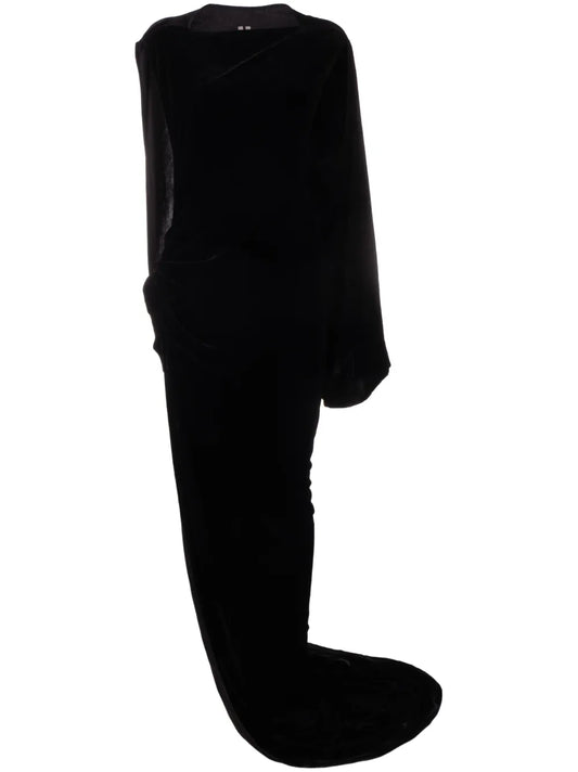 Gathered Asymmetric Velvet Gown
