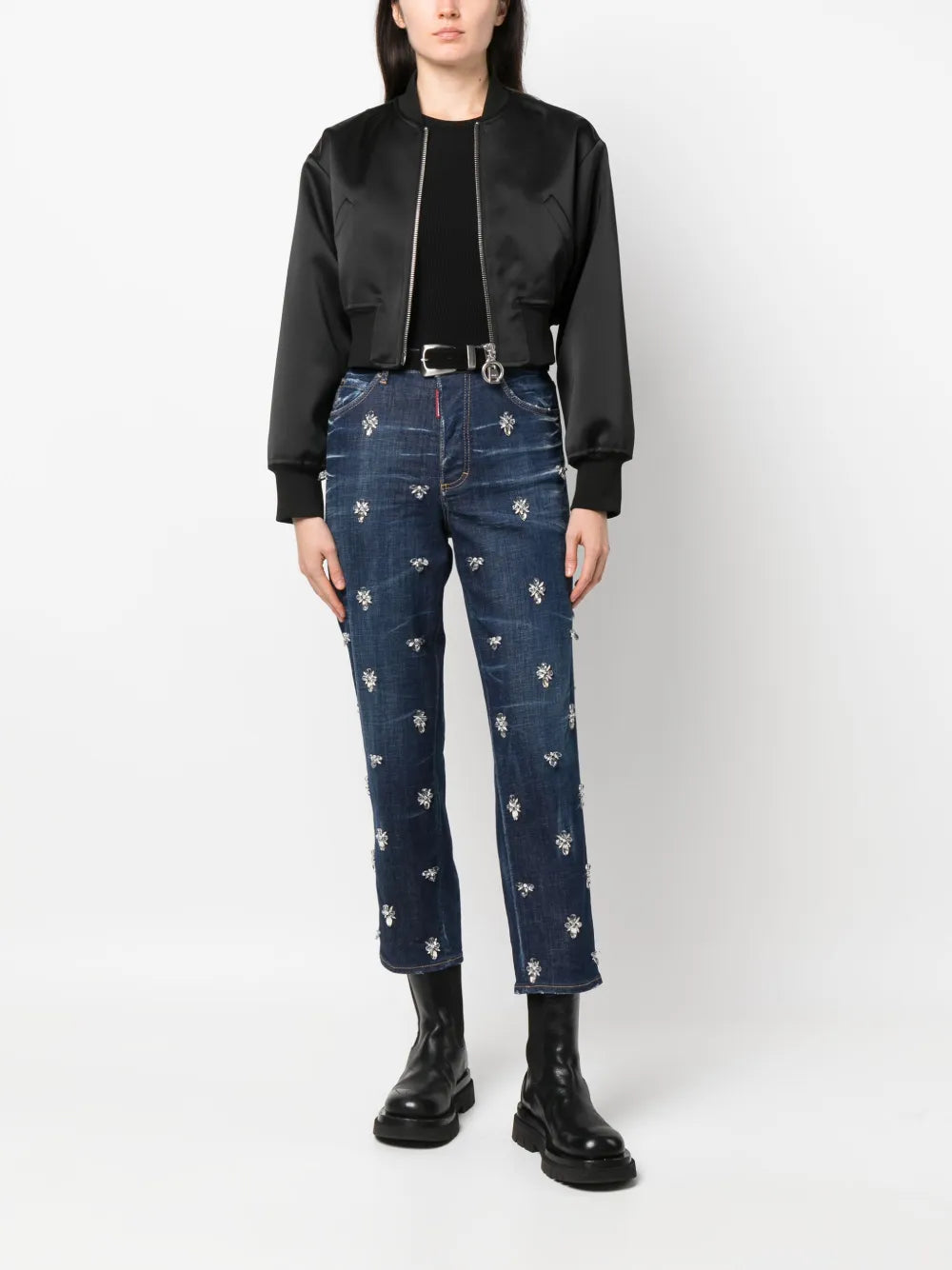 Crystal Flies High-Rise Cropped Jeans