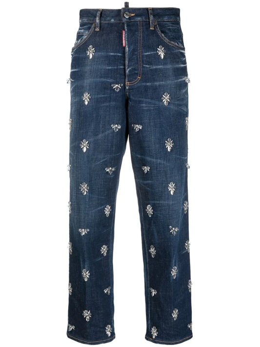 Crystal Flies High-Rise Cropped Jeans