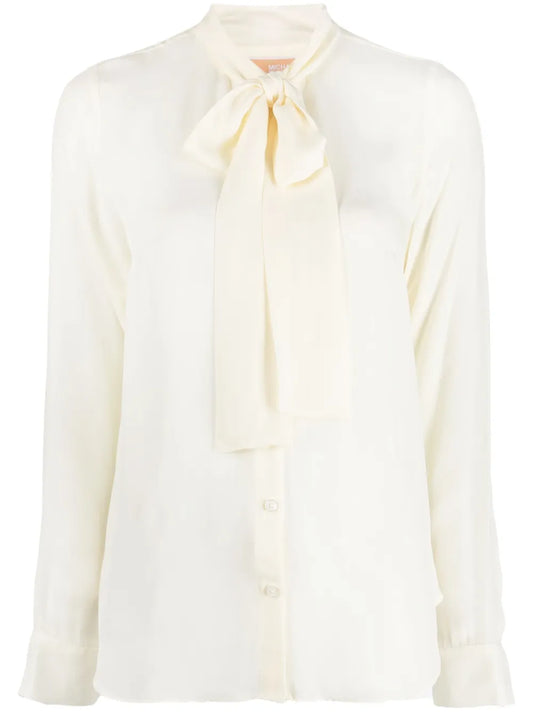 Pussy-Collar Long-Sleeved Shirt