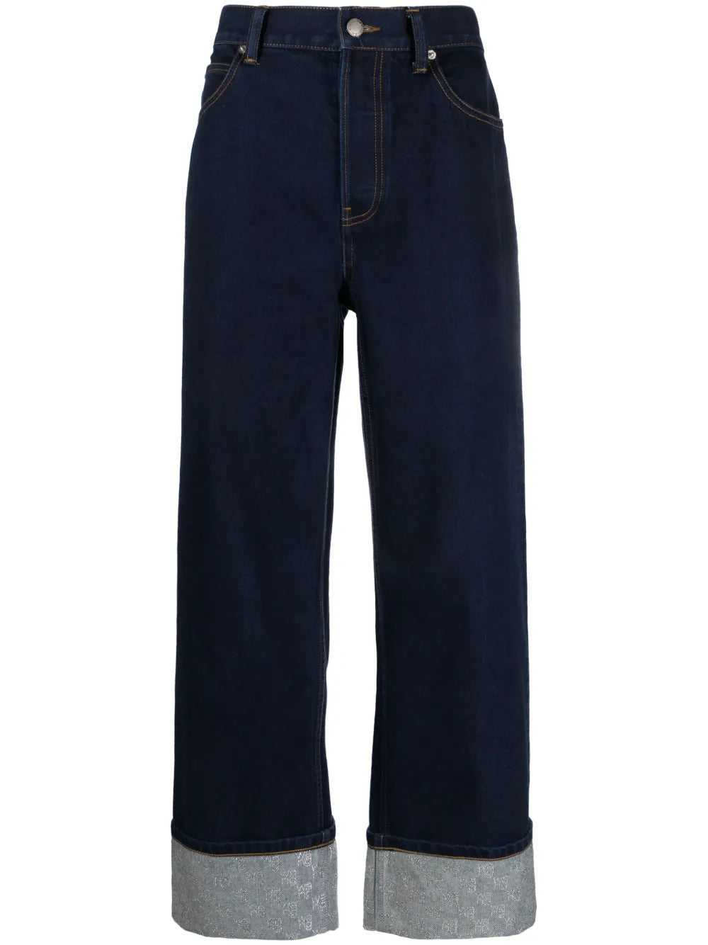 Crystal Embellished-Cuffs Wide-Leg Jeans