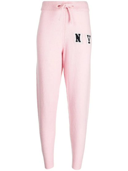 Patterned Intarsia-Knit Tapered Track Pants