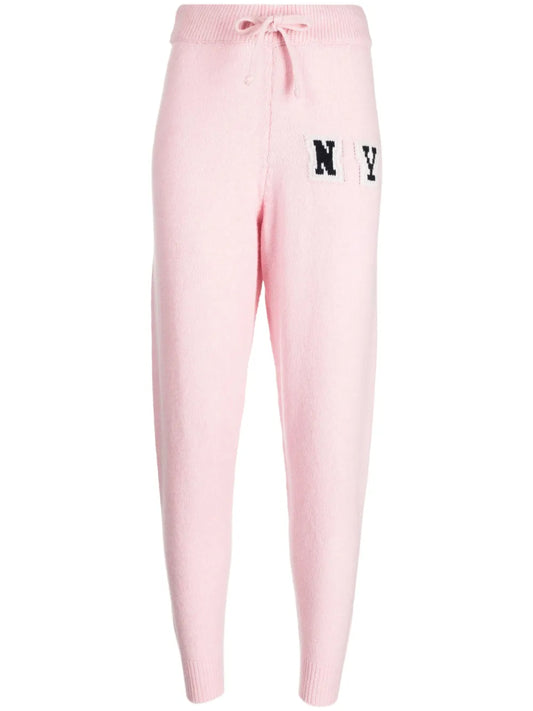 Patterned Intarsia-Knit Tapered Track Pants