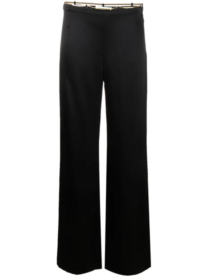 Nameplate Chain Silk Flared Trousers