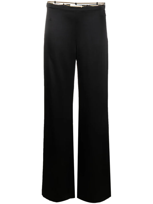 Nameplate Chain Silk Flared Trousers