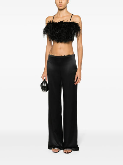 Nameplate Chain Silk Flared Trousers