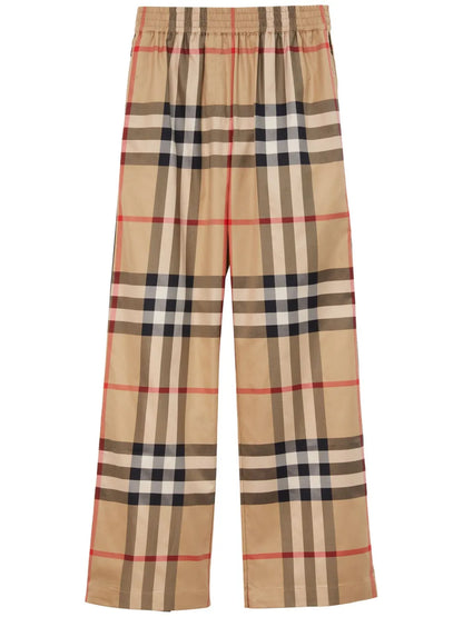 Check-Pattern Flared Cotton Trousers