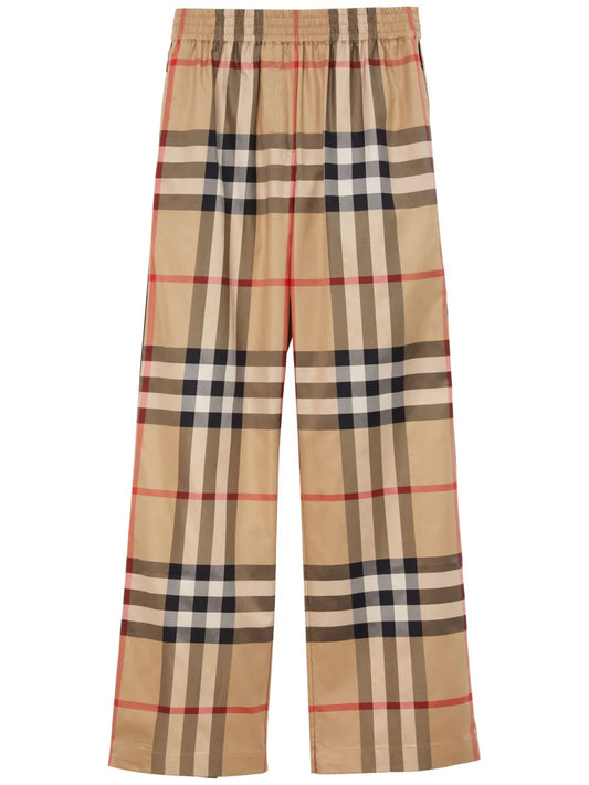 Check-Pattern Flared Cotton Trousers