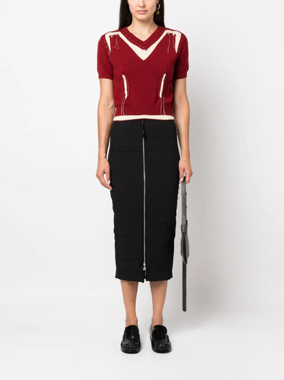 Padded Zip-Up Midi Skirt