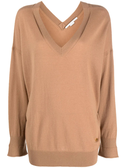 Logo-Plaque V-Neck Knitted Jumper