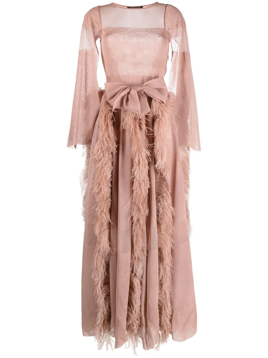 Feather-Detail Silk Maxi Dress