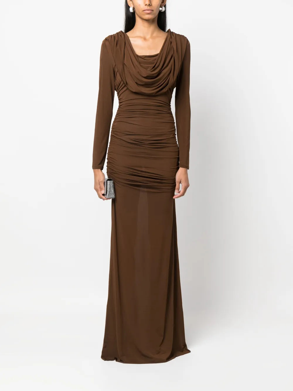 Cowl-Neck Draped Maxi Dress