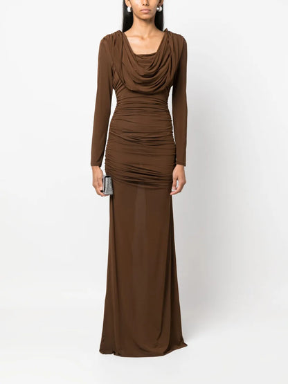 Cowl-Neck Draped Maxi Dress