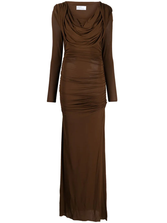 Cowl-Neck Draped Maxi Dress